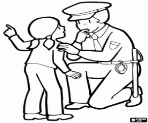 desenho de A polícia ajudando as crianças para colorir