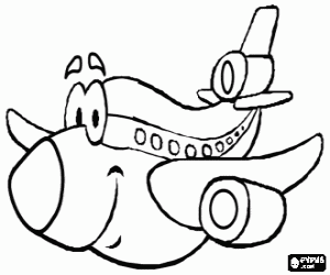 desenho de Avião feliz e sorridente para colorir