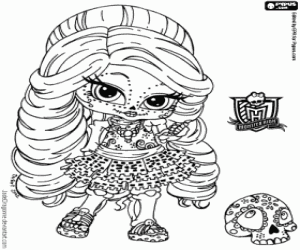 desenho de Baby Skelita com uma típica caveira mexicana para colorir