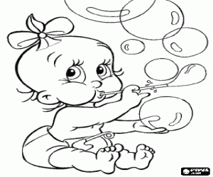 desenho de Bêbe menina jogando a fazer bolhas para colorir