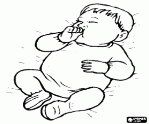 desenho de Bebê que suga o polegar como uma chupeta durante o sono para colorir