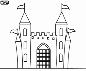 desenho de Castelo com uma porta grande para colorir