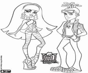 desenho de Cleo e Deuce, casal de monstros na escola Monster High para colorir