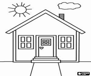desenho de Fachada principal de uma pequena casa para colorir