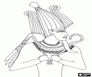 desenho de Faraó com os símbolos do poder: a barba postiça, o Nejek cetro como o flagelo e o Heka em forma de cajado para colorir
