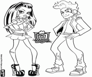 desenho de Frankie Stein e Hold Hyde, casal de Monster High para colorir