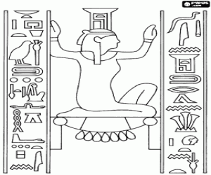 desenho de Gravado egípcio sobre pedra com a representação de uma deusa com inscrições ou hieróglifos para colorir