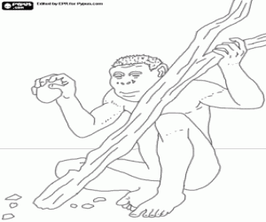 desenho de Homem pré-histórico trabalhando com uma ferramenta de pedra para colorir