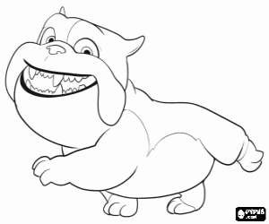 desenho de Luiz é um bulldog, profissional das motosserra, que irá ajudar a Blu e Jewel para colorir