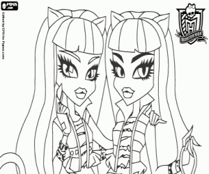 desenho de Meowlody e Purrsephone, as filhas gêmeas de um homem gato para colorir