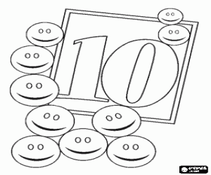 desenho de Número 10 com dez faces sorridentes para colorir
