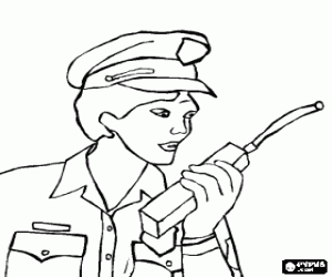 desenho de O policial falando em um walkie-talkie para colorir