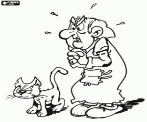 desenho de O terrível feiticeiro Gargamel e seu gato Azrael, os inimigos dos Smurfs para colorir