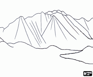 desenho de paisagem montanhosa, com montanhas, sem vegetação ou seca para colorir