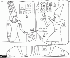 desenho de Pedras gravadas com hieróglifos duma das grandes dinastias dos faraós para colorir