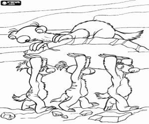 desenho de Sid, a preguiça, levado por seus amigos em uma pedra para colorir