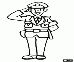 desenho de Um policial dá uma saudação militar para colorir