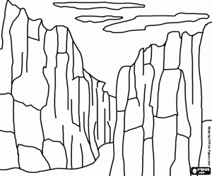 desenho de Vista de um canhão rochoso ou desfiladeiro com íngremes paredes verticais para colorir