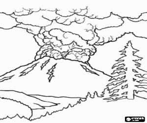 desenho de Vulcão em erupçaõ para colorir